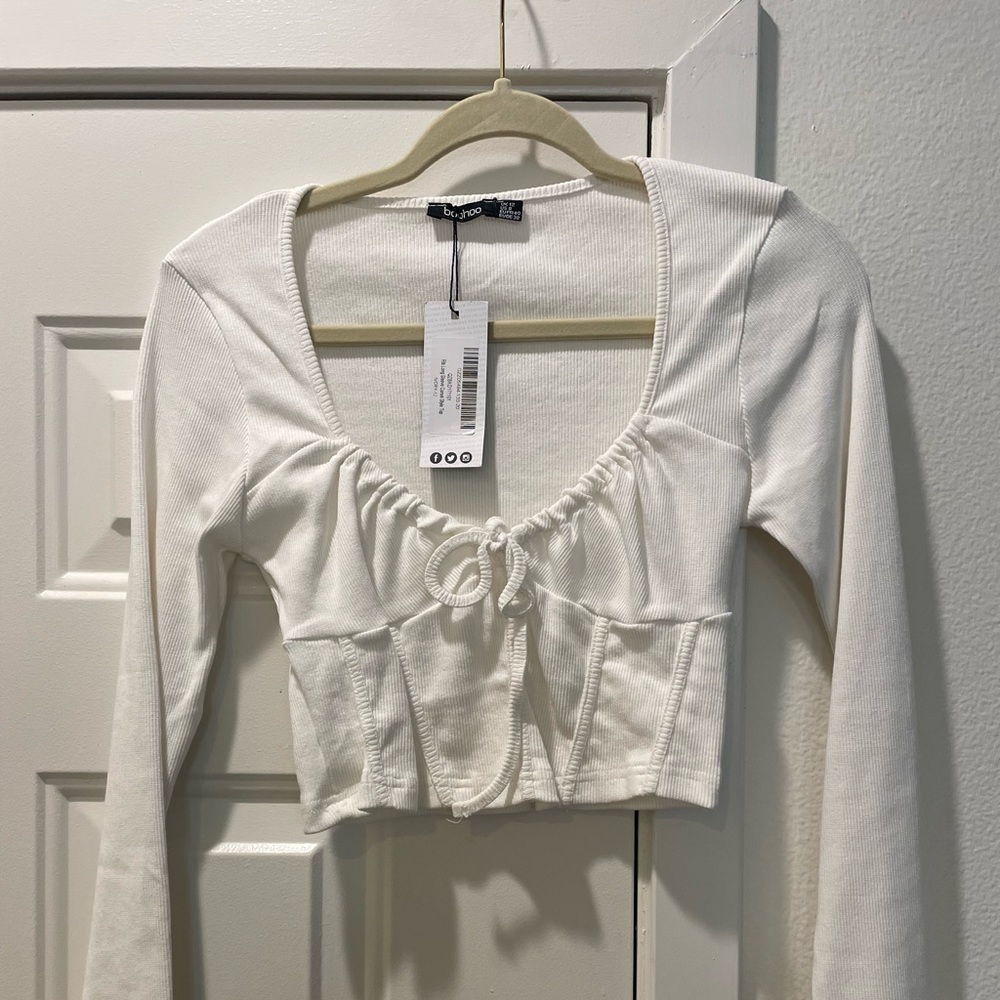 Long Sleeve White Ribbed Top